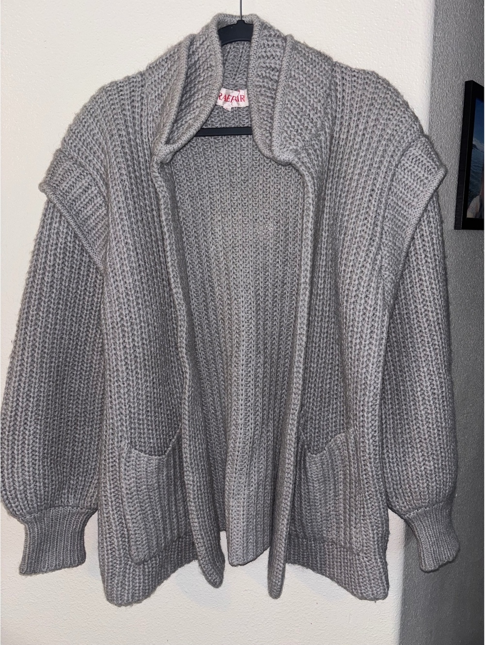 VTG Braefair Gray Wool Mohair Chunky Knit Cardigan L